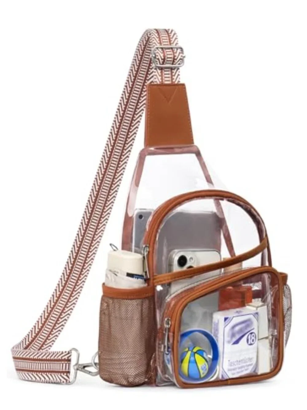 Stadium Approved Clear Crossbody Sling Bag with Water Bottle Pockets